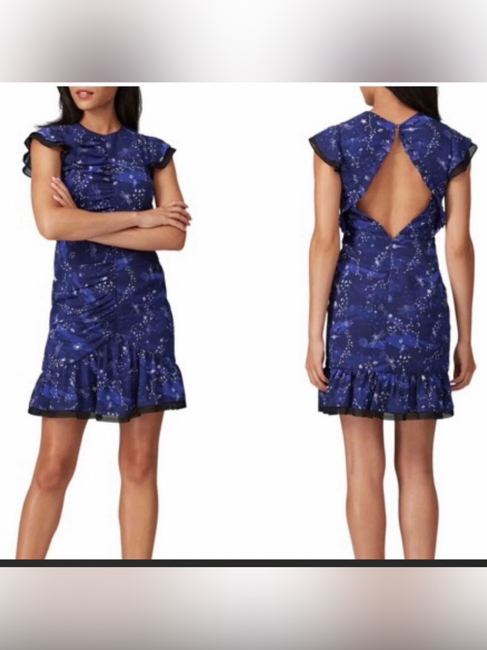 Three Floor x Revolve Afterglow Star Print Mini Dress Blue Celestial Ruffle XS